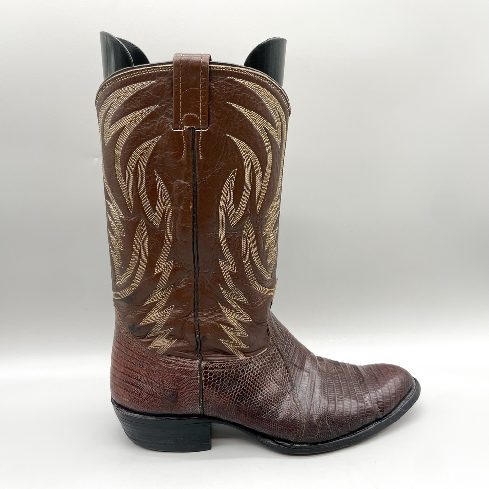 Nocona Boots Mens 11.5 D Western Cowboy Boots Brown Teju Lizard Exotic Rugged